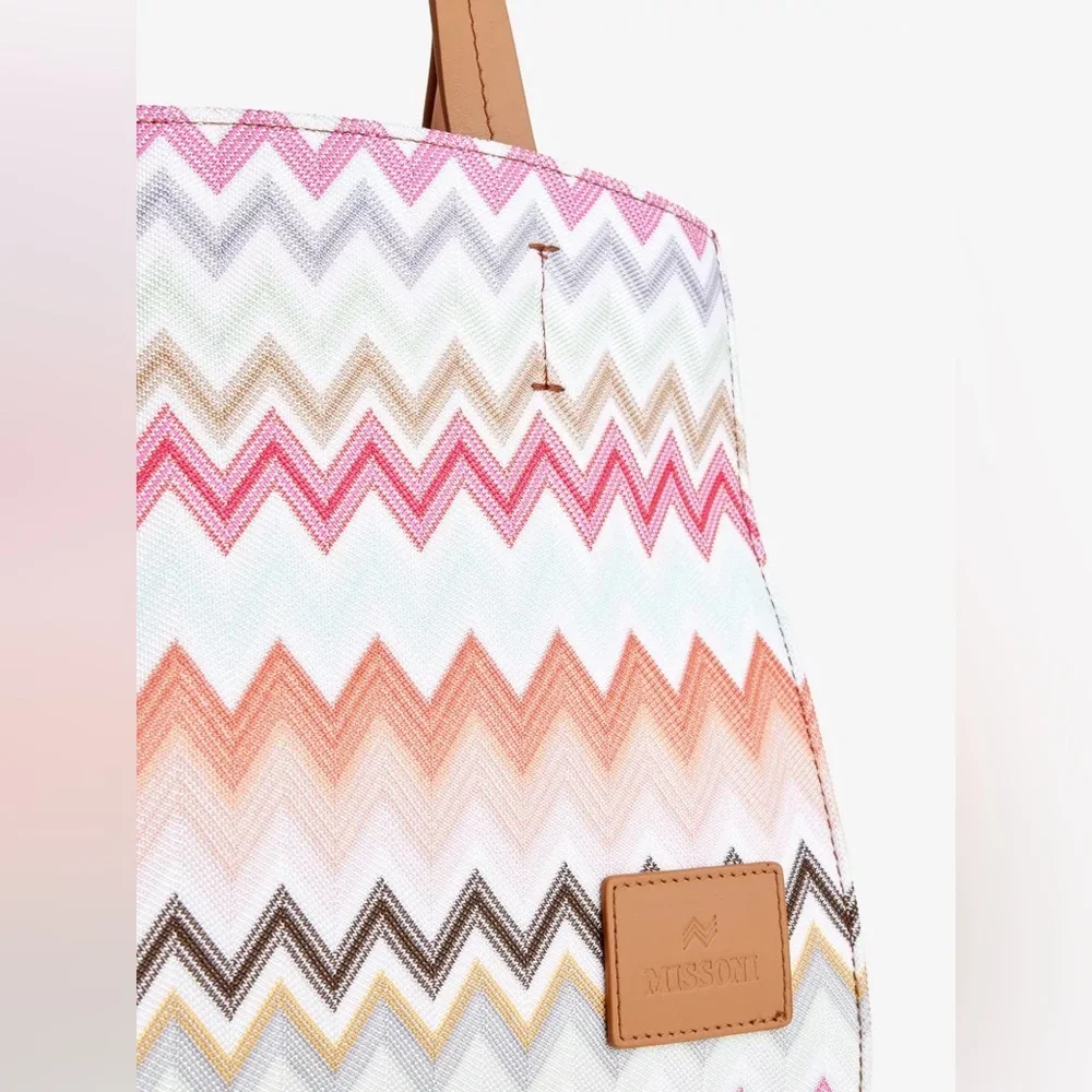 NWT MISSONI Chevron-pattern small cotton-blend tote bag purse - Picture 3 of 14
